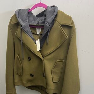 Anthropologie Olive Jacket with Gray Hoodie